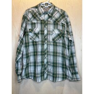 Wrancher by Wrangler Men's XL‎ Green & Yellow Plaid Pearl-Snap Western Shirt